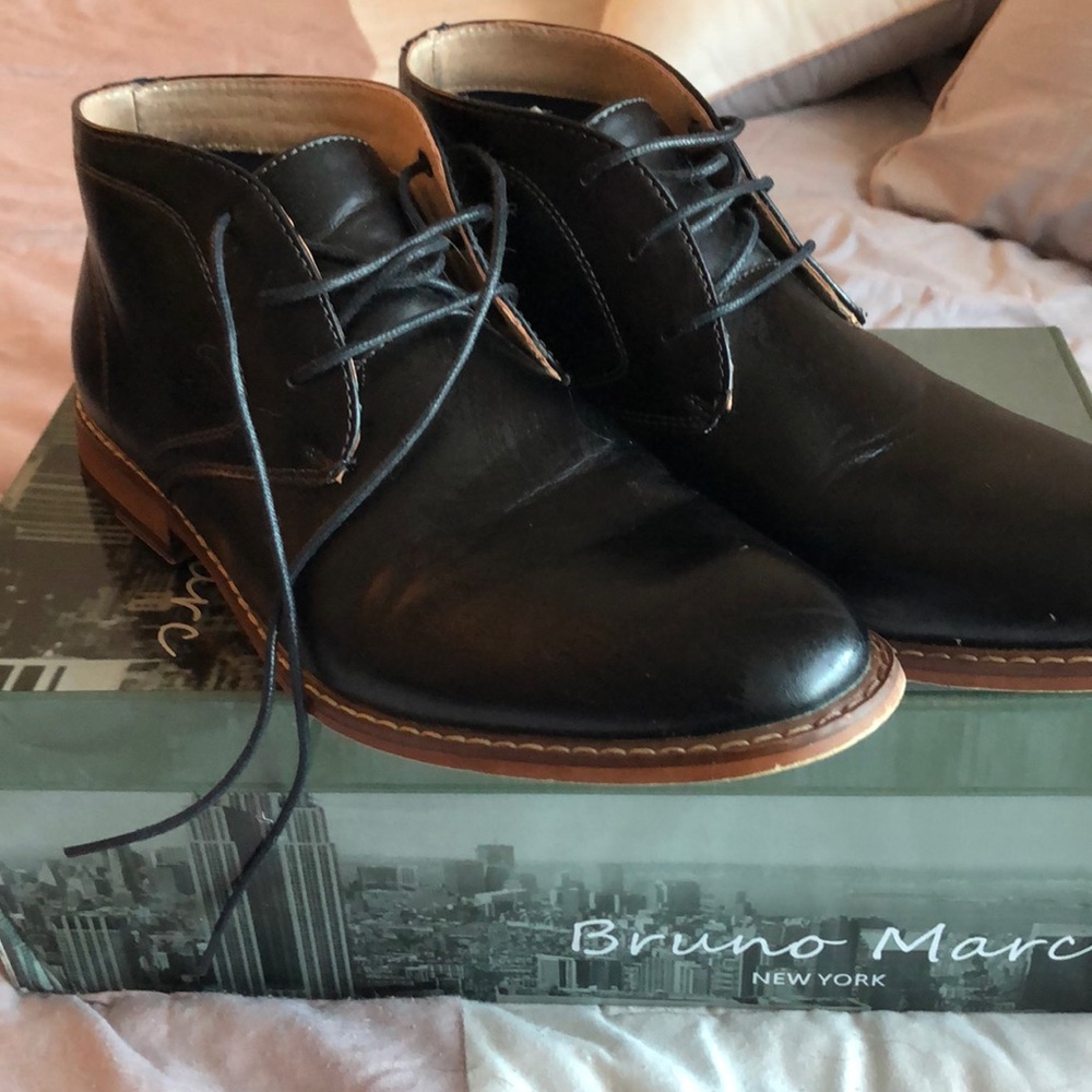 Black Bruno Marc boots. Worn to a wedding once.